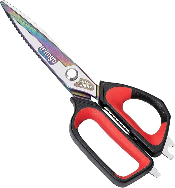 LIVINGO Heavy Duty Kitchen Shears - Titanium Coated Hot Forged Sharp Multipurpose Stainless Steel Utility Shears for Household Culinary Food Cutting Chicken Meat Cooking, Dishwasher Safe, 9.5 Inch - Bloomnest