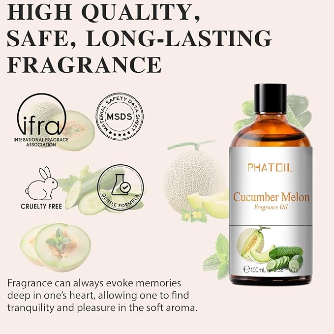 PHATOIL Cucumber Melon Fragrance Oils for Aromatherapy, 3.38FL.OZ Diffuser Oils for Home, Perfect for Aromatherapy, Humidifiers, Yoga, DIY Candle and Soap Making - 100ml - Bloomnest
