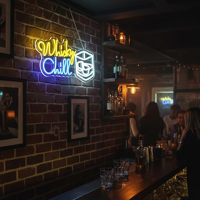 Whisky Chill Neon Sign,Neon Signs for Wall Decor,Whisky Bar Sign,LED Neon Light for Wall Decor,Dimmable Whisky Light Up Signs for Home Bar,Party,Neon Bar Sign for Man Cave - Bloomnest