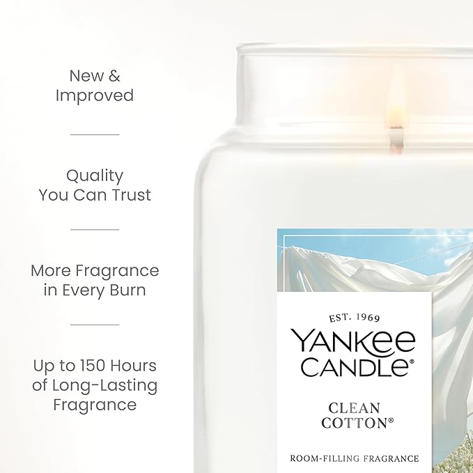 Yankee Candle Clean Cotton Scented Candle, 22oz Large Jar with up to 150 Hour Burn Time, Giftable, Birthdays - Bloomnest