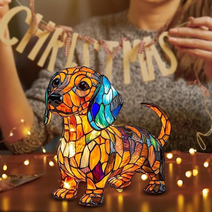 Cute Puppy Lamp, Dog Series Art Night Light, Stained Resin French Bulldog, Corgi, and Dachshund Lamp, Cute Pet Dogs LED Table Lamp with Warm Ambient Glow, Fun Gift for Dog Lovers (Dachshund) - Bloomnest