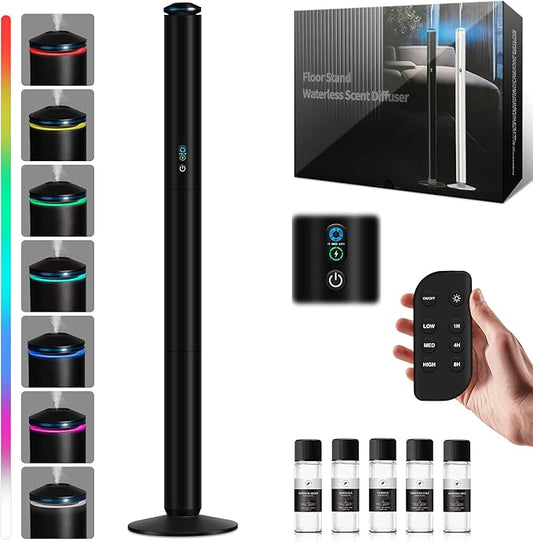 Waterless Scent Diffuser Starter Kit - 2000 Sq Ft Coverage, Luxury Hotel Scent Diffuser, Diffusers for Essential Oils Large Room, Included 5 Scent Oils, Remote Control, Black, 40In - Bloomnest