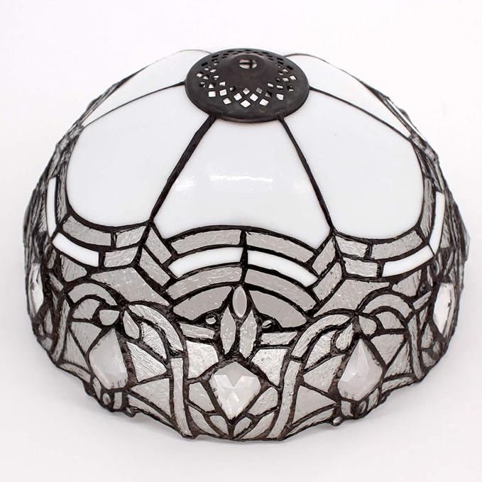 WERFACTORY Tiffany Lamp White Bent Stained Glass Bedside Table Lamp Desk Reading Light 12X12X18 Inches Decor Bedroom Living Room Home Office S508W Series - Bloomnest