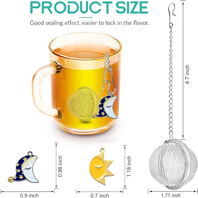 2pcs Loose Leaf Tea Steeper with Freddy's Sun and Moon Couple Costume Pendant - NSTaygate Tea Infuser Tea Strainer 304 Stainless Steel Tea Ball - Bloomnest