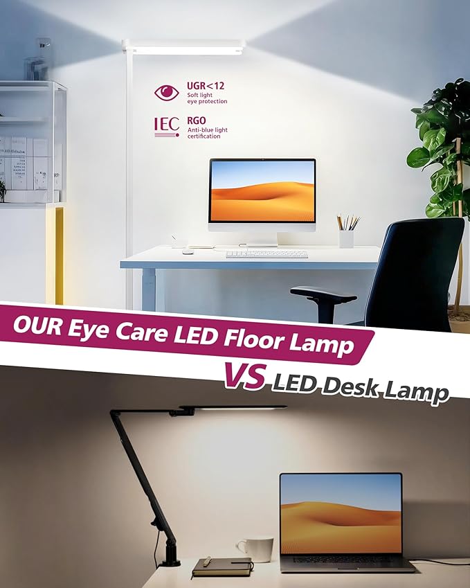 EMITEVER LED Floor Lamp, 100W Spectrum Eye Care Standing Lamp, 77'' Dimmable Motion Sensing & Daylight Sensing Reading Lamp for Study, Living Room, Conference, Office, 4000K Natural Daylight, White - Bloomnest
