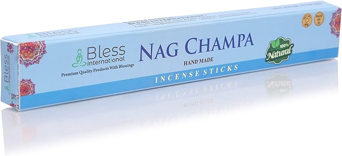 Bless-Nag-Champa 100%-Natural-Handmade-Hand-Dipped-Incense-Sticks Organic-Chemicals-Charcoal-Free Purification-Relaxation-Positivity-Yoga-Meditation Best-Woods-Scent (25 Sticks (1.4 OZ)) BlessInternational
