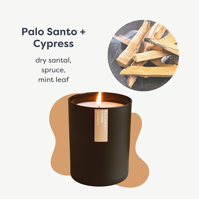 Calyan Wax Co. Palo Santo & Cypress Scented Candle - 75 Hour Burn - Luxury Non Toxic Soy Wax Candles - Long Lasting Black Tumbler Jar Candle for Home - 10.2oz - Bloomnest