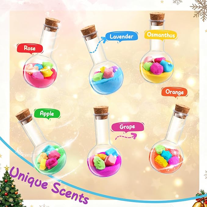 MeCids Magic Potion Bubble Bath Bombs for Kids -Bath Color Tablets Bath Potions for Toddlers Ages 4-12 Fun Science Kit Gift for Birthday, Halloween，Christmas- 6 Pack (Shaped Gems & Stars) - Bloomnest