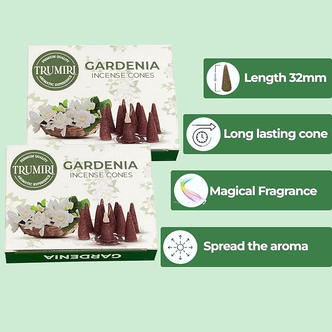 Gardenia Incense Cones - Dual Pack of 10 Scented Cone Incense TRUMIRI