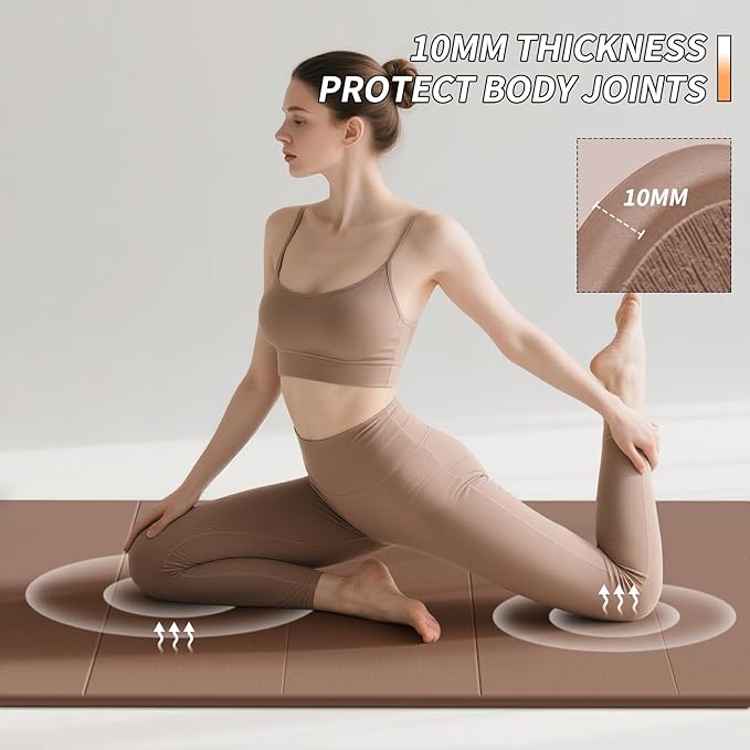 Foldable Fitness Yoga Mat | 2/5" (10MM) Extra Thick | SGS Certified Non-Slip TPE | 75x26" Extra Long-Wide | Portable & Easy Store | for Yoga, Pilates, Home Gym & Full-Body Workouts - Bloomnest