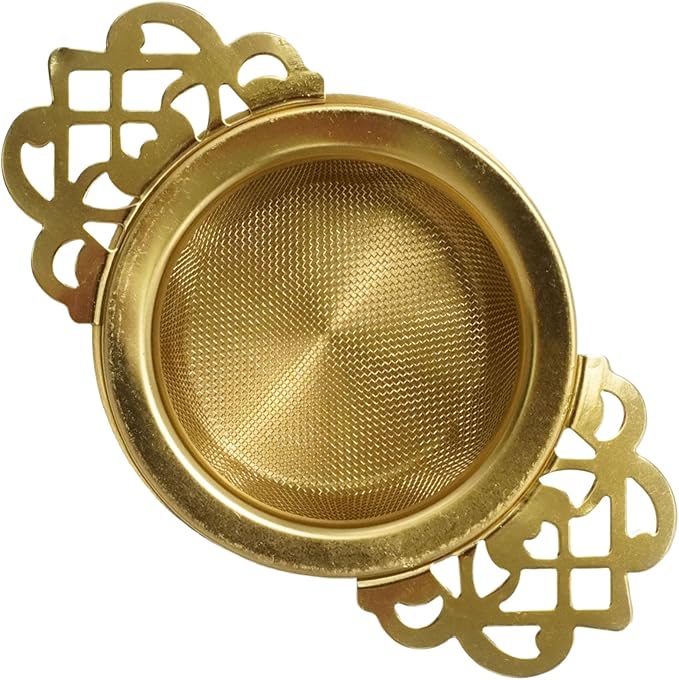 3Pcs Gold Empress Tea Strainers with Drip Bowls, Stainless Steel Mesh Tea Infuser, with Elegant Double Winged Handles for Better Experience