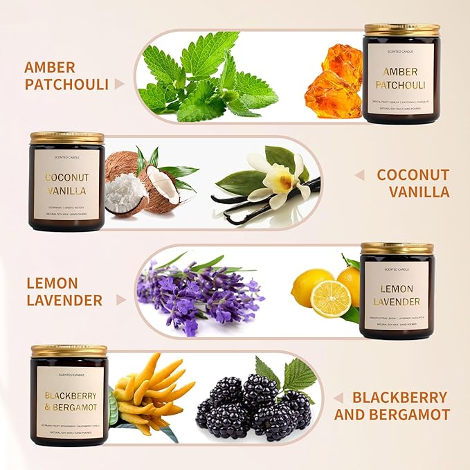 28oz Wood Wick Candles That Crackle: 4 Pack Scented Candles for Home Scented, Aromatherapy Candle Set with Crackling Wooden Wick Up to 200H Burning Candle Gift Set for Birthday Thanksgiving Christmas - Bloomnest