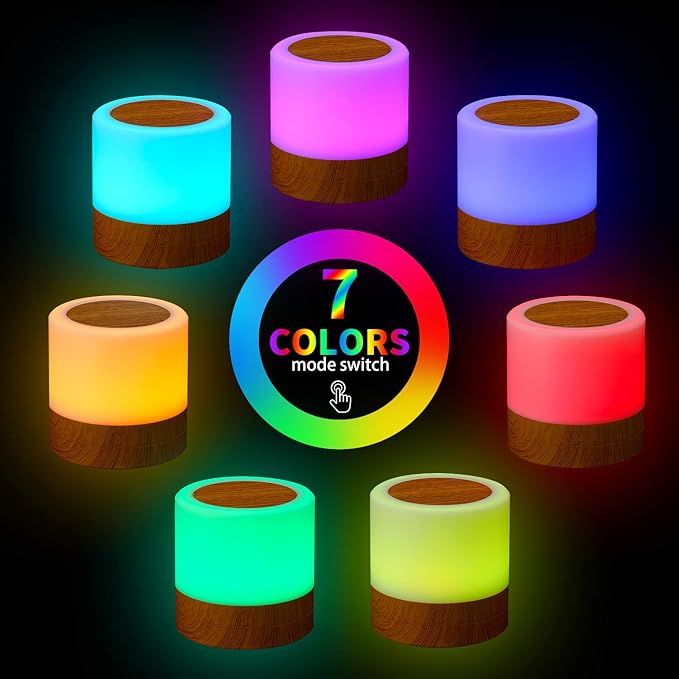Nursery Night Light for Kids, USB Rechargeable Small Desk Lamp,13 RGB Colors & 4 Brightness & 1 Remote, Touch Bedside Cordless Table Lamp, Portable Night Lamp for Bedroom Living Room (2 Pack Brown) - Bloomnest