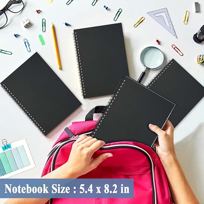GINMLYDA 4Pack Small Spiral Notebook A5, 8.25x5.5” 120 Lined Pages Wide Ruled Spiral Journal Bulk Blank Kraft Cover Spiral Bound Notebook & Writing Pads for Home Office Meeting Work Note Taking - Bloomnest