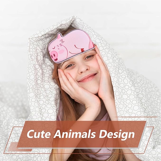 Cute Piggy Sleeping Mask Eye Mask Funny Animal 3D Contoured Sleep Mask Soft Breathable Blindfold Travel Eye Cover Eyeshade for Kids Adults Girls Boys Women Men (Piggy, Pink) - Bloomnest