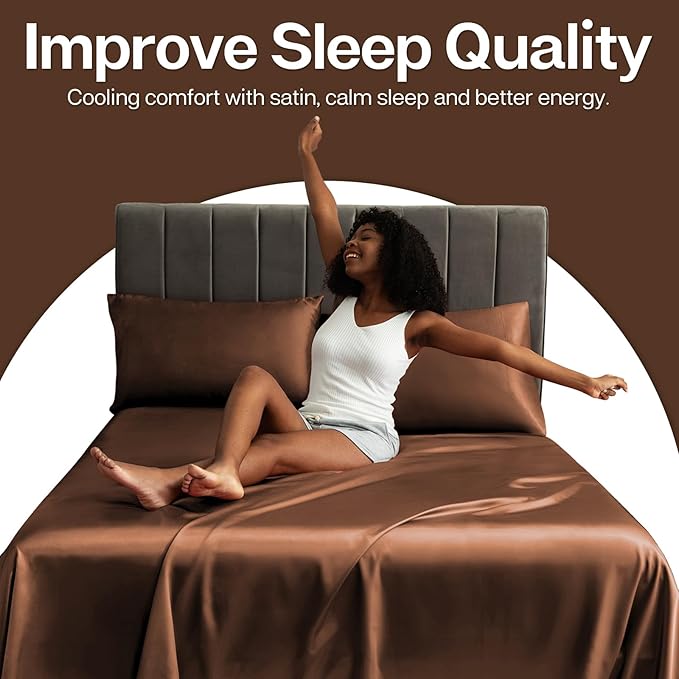 MR&HM Satin Pillowcase for Hair and Skin, Silk Satin Pillowcase 2 Pack, King Size Pillow Cases Set of 2, Silky Pillow Cover with Envelope Closure (20x36, Brown) - Bloomnest