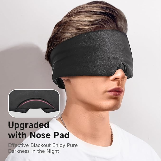 Umisleep Soft Sleep Mask, Blackout Eye Mask for Side Sleepers, Women Men Sleeping Mask, Anti-Wrinkle & Softer Than Real Mulberry Silk Eye Cover, Satin Blindfold with Adjustable Band, Black - Bloomnest