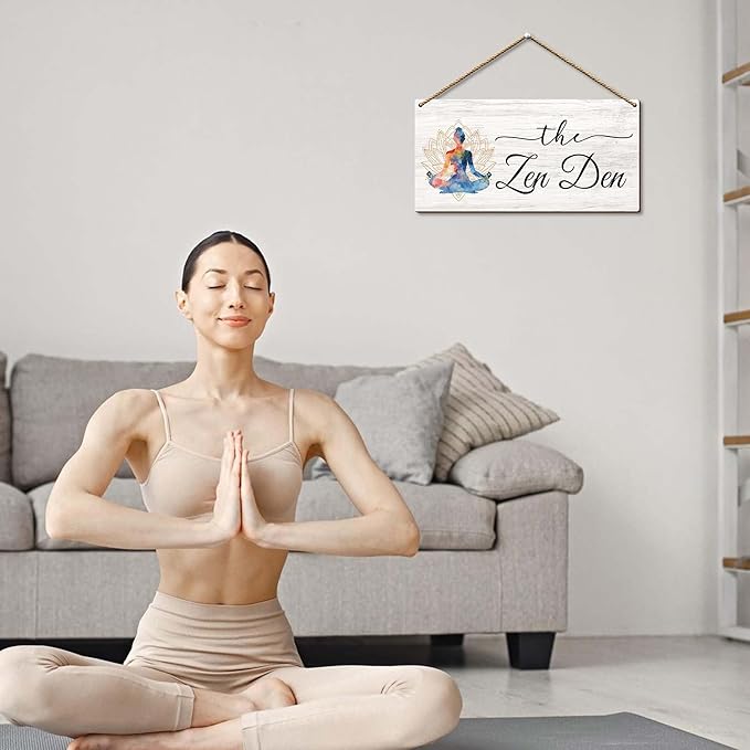 Zen Den Wooden Sign with Stand - Serene Meditation Room Decor - Mindfulness & Yoga Wall Art - Inspirational Spa, Home Office, or Wellness Center Plaque. (056) - Bloomnest