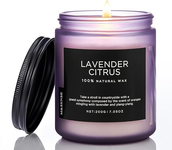 M&SENSE Lavender Citrus Scented Candle, Natural Soy Wax for Home Scented, Stress Relief 7.05oz 50H Burn Time Aromatherapy Candle Gift for Mom Friends Teacher & Spa Bath Yoga - Bloomnest