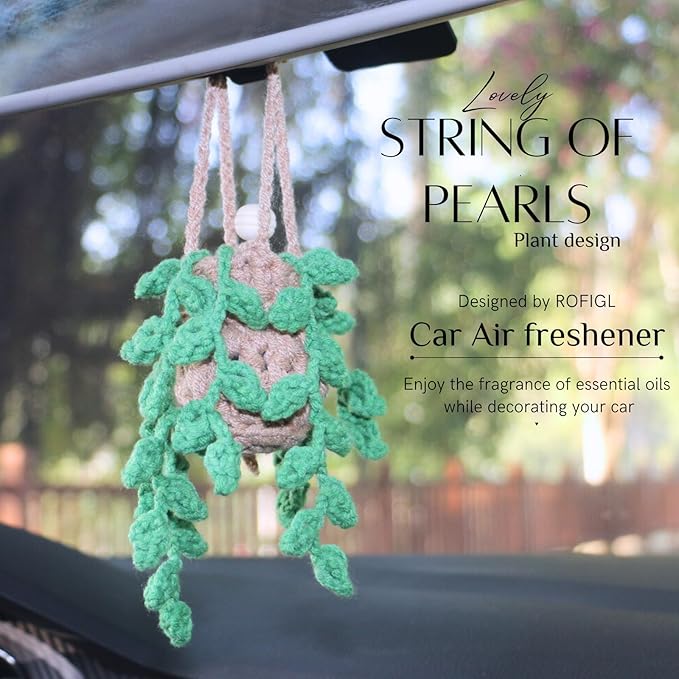 Handmade Crochet Hanging Car Air Freshener,12ml Empty Refillable Oil Diffuser Bottle with Crochet Hanging succulents Plant for Car Rearview Mirror for Home, and Office Hanging Diffuser Decor - Bloomnest