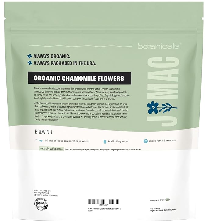J Mac Botanicals, Organic Chamomile Flowers (1 pound), Certified USDA Organic. Whole Dried Chamomile Flower, Loose Leaf Tea - Bloomnest
