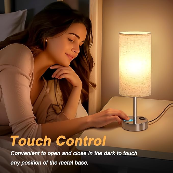 Dicoool Touch Table Lamp for Bedroom Nightstand - Bedside Lamp with USB-C USB-A Charging Ports White, 3 Way Dimmable Small Desk Lamp for Bedroom, Dorm Room, Office, Living Room, Reading, Bathroom - Bloomnest