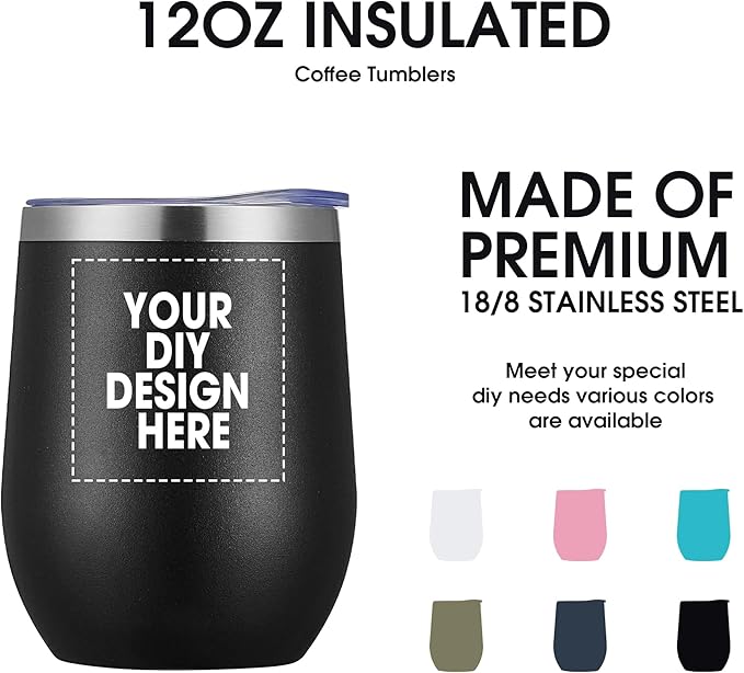 Personalized Custom Wine Tumbler Print in USA 12oz Stainless Steel Travel Coffee Cup with Lid & Straw Double Wall Insulated Mug with Colorful Text Logo Photo - Bloomnest