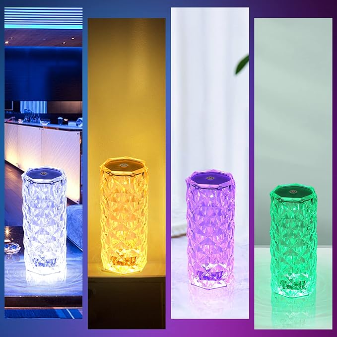 Crystal Touch Control Rose Lamp - 16 Color Dimmable LED Desk Lamp Light, Battery Operated Small Table Lamp for Bedroom with Remote Controller, Night Light, Gift for Mom Dad Wife - Bloomnest