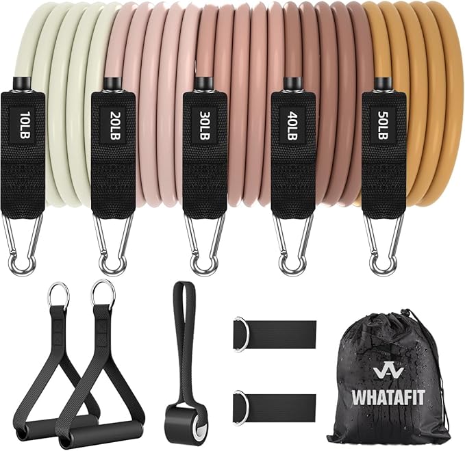 WHATAFIT Resistance Bands, Exercise Bands，Resistance Bands for Working Out, Work Out Bands with Handles for Men and Women Fitness, Strength Training Home Gym Equipment - Bloomnest