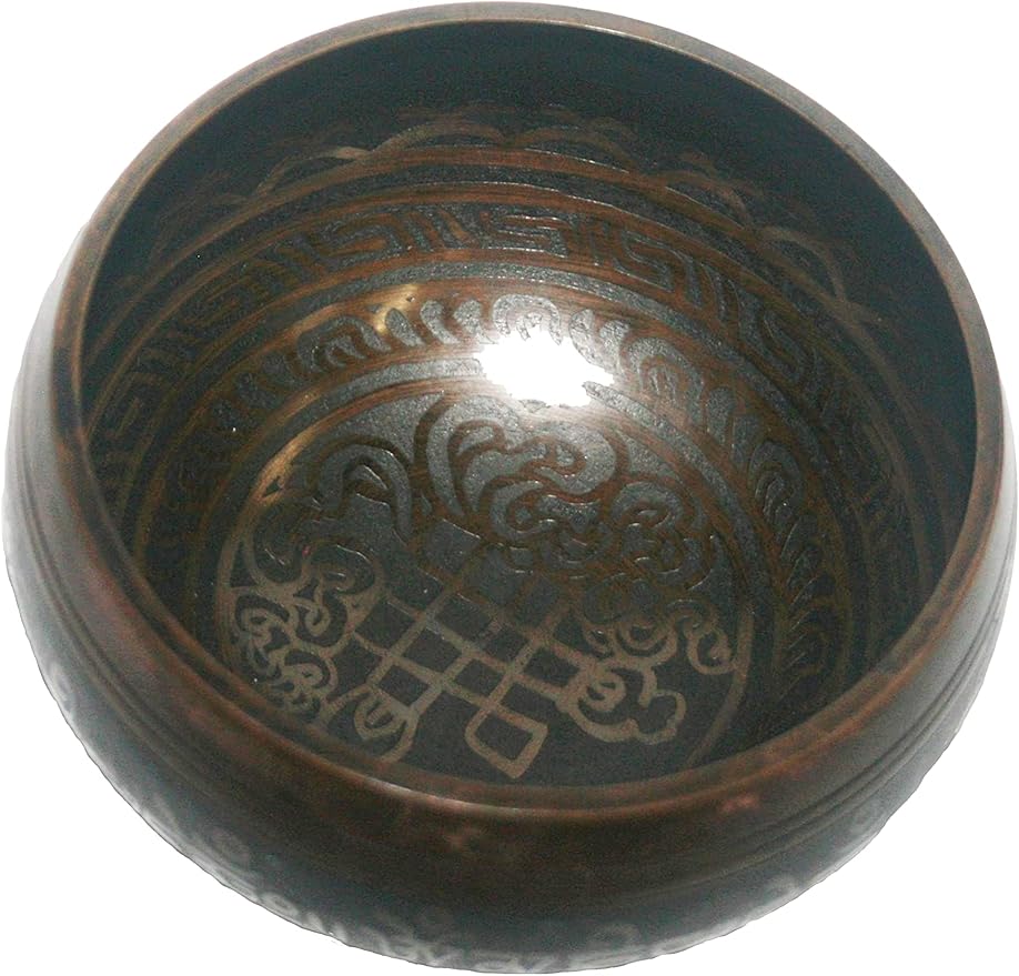 3017 SB 'G' Note Solar Plexus Chakra Antique Tibetan Auspicious Symbol Bowl Set ~ Nepal - Bloomnest
