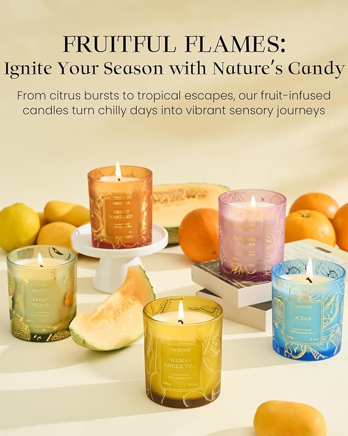 M&SENSE Ocean Scented Candles,Vegan Soy Candles,8.1oz 42-Hour Slow Burning Time,No Toxin Subtle Scented Home Fragrance for Summer Bathtub Aromatherapy Calming,Gifts for Women & Men - Bloomnest