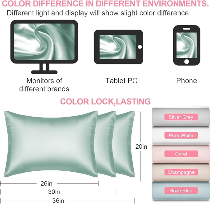 Mulberry Silk Pillow Cases 2 Pack King Size 20x36 Inches with Hidden Zipper, Ultra Smooth and Soft Breathable Cooling Silk Satin Pillowcase Set of 2, Better for Hair and Skin, Gifts for Women Men - Bloomnest