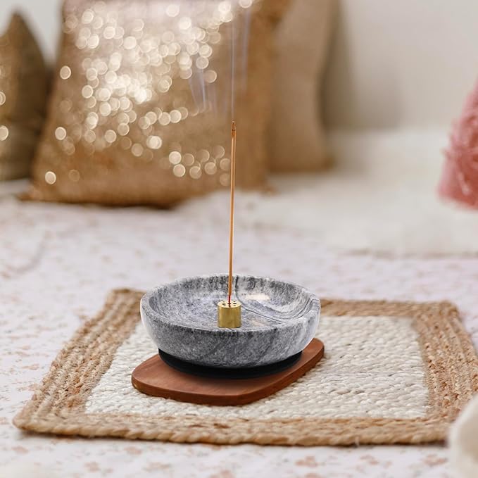 Natural Marble Incense Burner, Stick and Reflux Incense Holder, Handmade Stick Incense Burner, Ideal for Incense Smoking, Incense Burning and Decoration (Extra Large 5.91inGrey) - Bloomnest