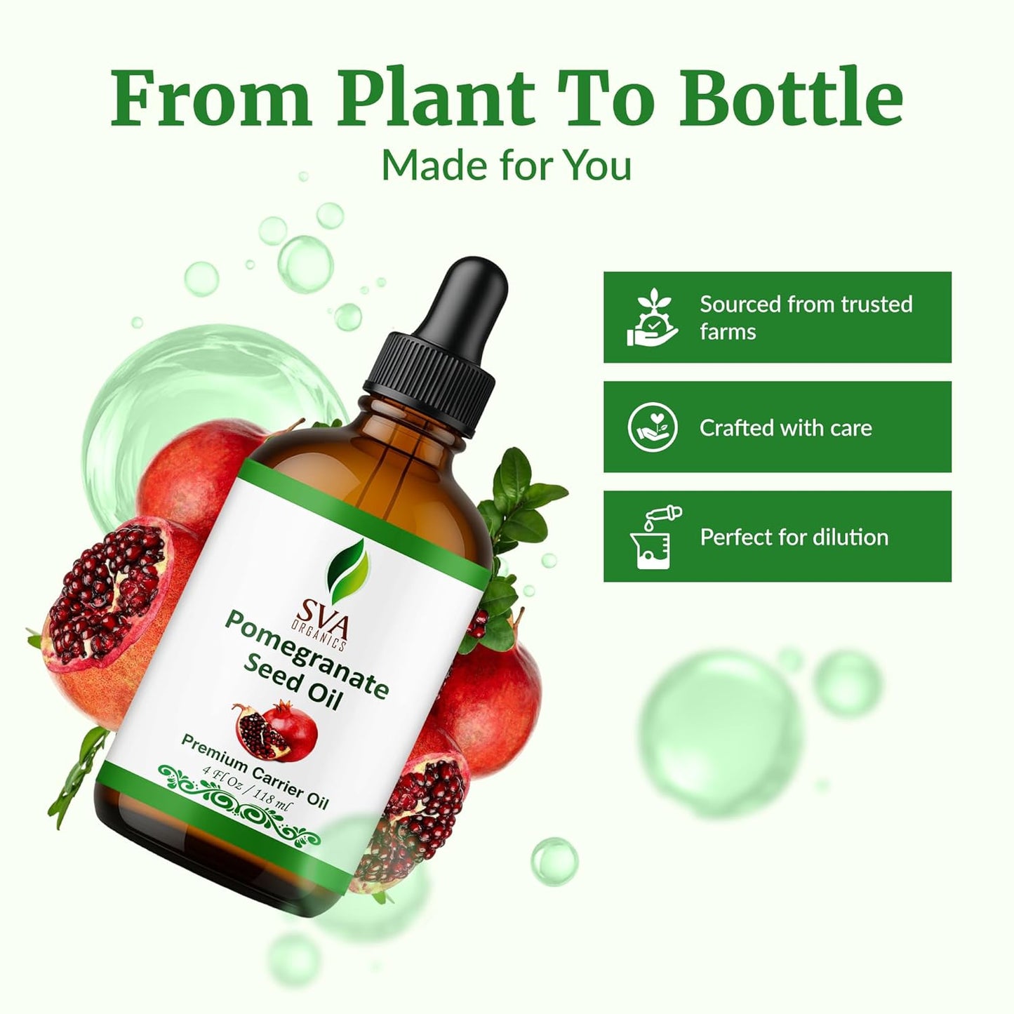 SVA Pomegranate Seed Organic - 4 Fl Oz – 100% Natural Cold Pressed Organic Pomegranate Oil - for Face, Skin Care, Hair Care, Scalp Massage & Body Massage – Carrier Oil with Dropper
