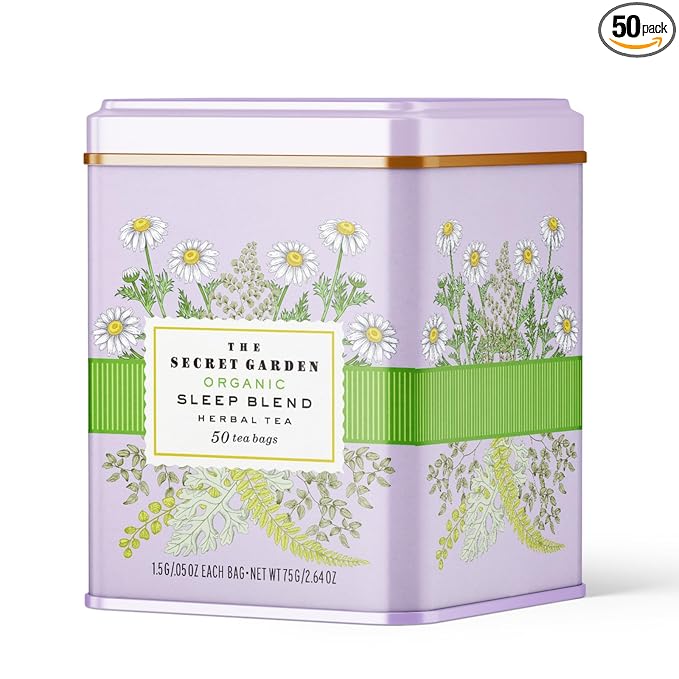 Life Plus Style Gourmet The Secret Garden Sleep Tea USDA Organic Chamomile Peppermint & Fennel Blend Caffeine-Free Non-GMO Gluten-Free Promotes Peaceful Sleep & Relaxation 50 Tea Bags in Gift Tin - Bloomnest