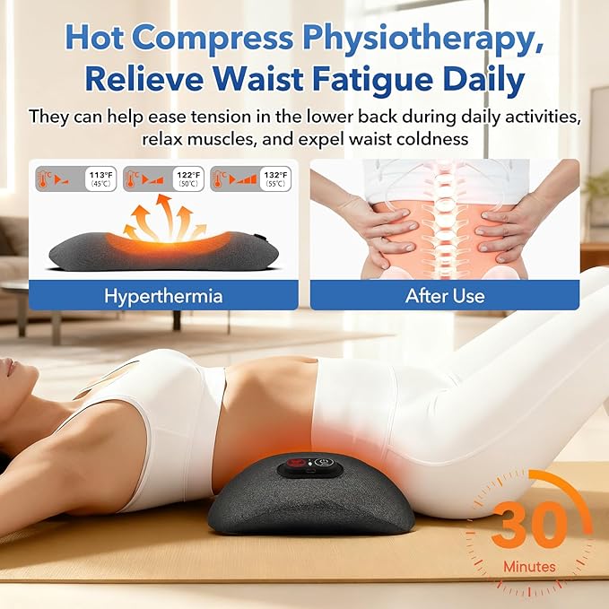 3 in 1 Rechargeable Back Massager with Heat, Height Adjustable for Bed and Chair, Electric Lumbar Support Pillow Back Massager, Relieves Deep Tissue Pain, Lumbar Wedge Cushion - Bloomnest