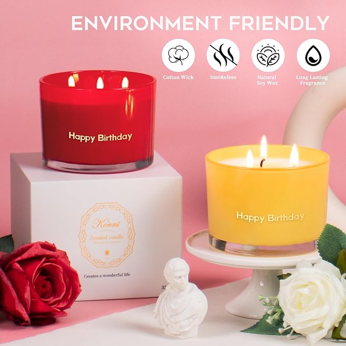 KONNI 3 Wick Vanilla Scented Candles, Home Soy Candles, 12.35oz Luxury Relaxing Aromatherapy Candle for Women Men, 50 Hours Long Lasting Clean Burning Jar Candle, Romantic Birthday Gift for Lover - Bloomnest