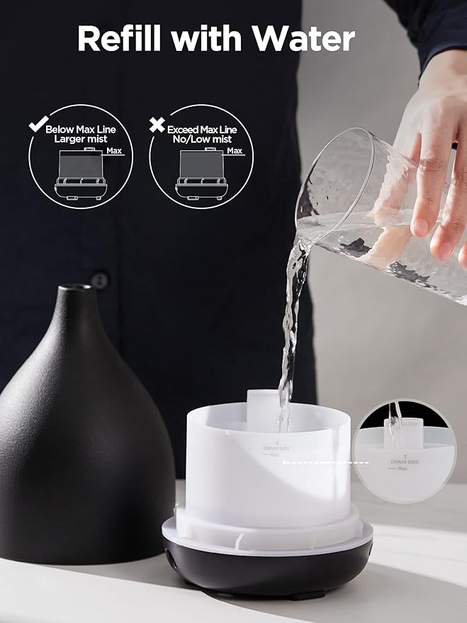 InnoGear Oil Diffuser, 300ML Ceramic Diffuser for Essential Oils Handcrafted Aromatherapy Diffuser Ultrasonic Cool Mist Humidifier with 4 Timers Waterless Auto Off for Room Office, Black - Bloomnest