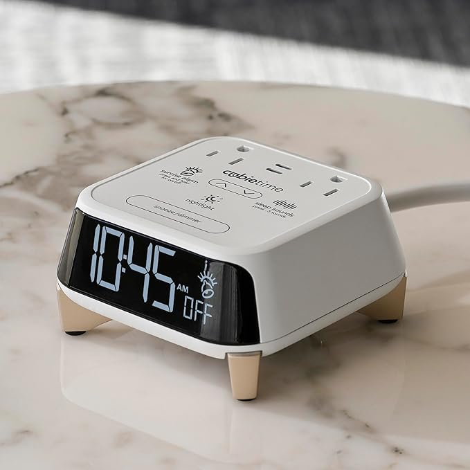 Brandstand CubieTime Zen White | Alarm Clock Charger with White Noise and Sunrise Alarm | 2 USB-C Ports | 2 Tamper Resistant Outlets |Night Light