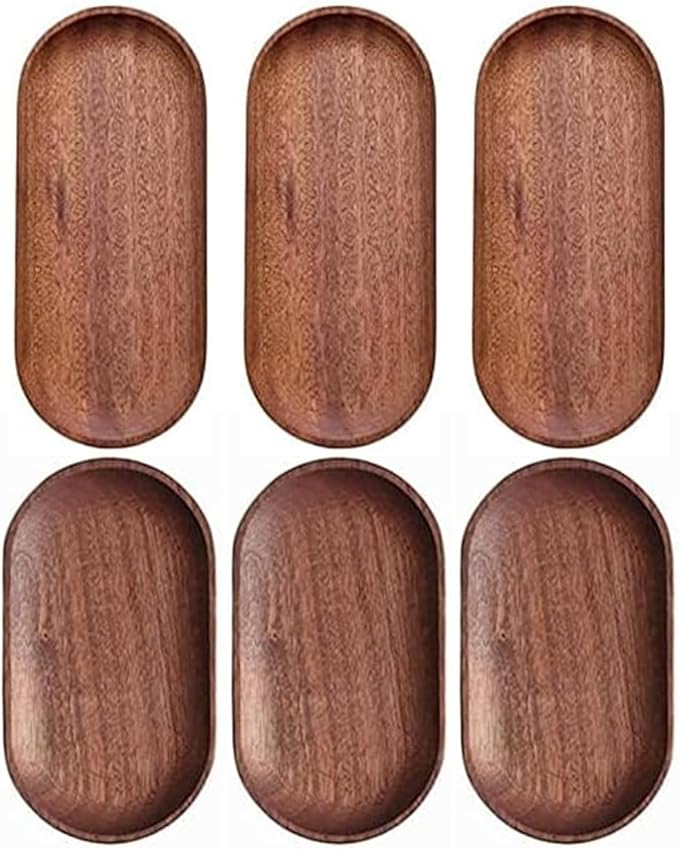 6 Pack Solid Wood Serving Platters and Trays of Natural Wood with Edge,Rectangular Avoid Sliding and Spilling Food (Walnut Trays x 6Pack) - Bloomnest