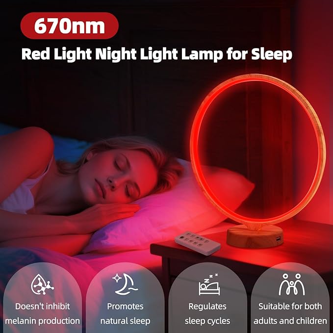 Red Light Therapy Night Light Lamp for Sleep 670nm Red Nightlight Desk Lamp with Multi-Color and Brightness Options Remote Control,Deep Relaxation and Improve Sleeping for Adults & Kids Bedrooms - Bloomnest