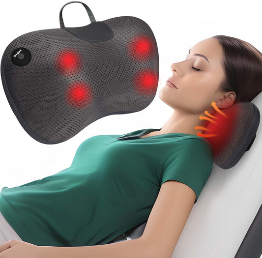 Back Massager Pillow for Pain Relief Deep Tissue - Shiatsu Kneading Neck and Shoulder Massager with Heat - Protable Electric Massage Pillow with Carry Handle - Gift for Women/Men