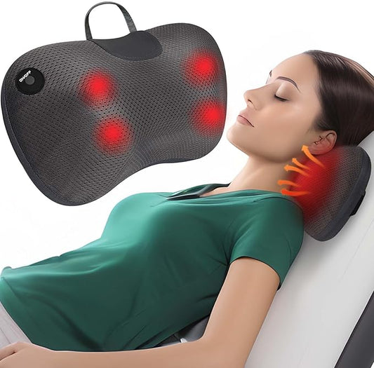 Back Massager Pillow for Pain Relief Deep Tissue - Shiatsu Kneading Neck and Shoulder Massager with Heat - Protable Electric Massage Pillow with Carry Handle - Gift for Women/Men - Bloomnest