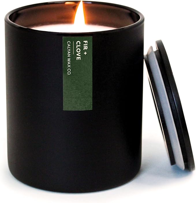 Calyan Wax Co. Fir & Clove Scented Candle - 75 Hour Burn - Luxury Non Toxic Soy Wax Candles - Long Lasting Black Tumbler Jar Candle for Home - 10.2oz - Bloomnest