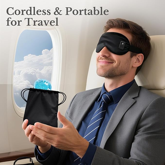 Cordless Heated Eye Mask, Silk Warm Eye Compress for Dry Eyes, Eye Relief, Improved Sleep, Washable Eye Heating Pad for Travel, 5 Temp & 6 Timers, 2-in-1 Heated & Cooling Gel Mask(2 Pack