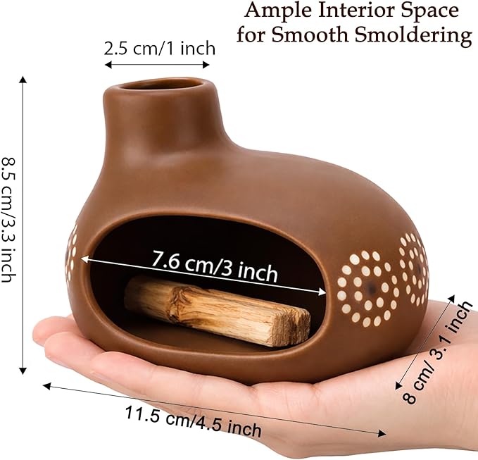 Palo Santo Holder, Chimney Palo Santo Burner, Ceramic Incense Holder with Ash Catcher for Yoga, Meditation, Home Fragrance & Cleansing, Burning Palo Santo Sticks, Cone Incense, Resin, Sage Phymorse