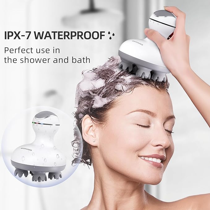 cotsoco Electric Cordless Head & Scalp Massager with Kneading 84 Nodes, Handheld Waterproof Hair Massager with Magnetic Charging Base for Hair Growth, Stress Relax & Deep Clean, Gifts for Dad Mom cotsoco