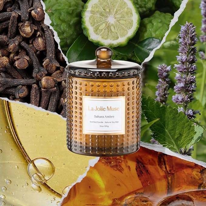 LA JOLIE MUSE Fall Candle | Sahara Amber Candles – Bergamot, Clove & Amber | 10 oz Soy Candle | Natural Soy Wax | 55 Hours Clean Burn | Gift-Ready for Cozy Nights | Elevated Fall Décor - Bloomnest
