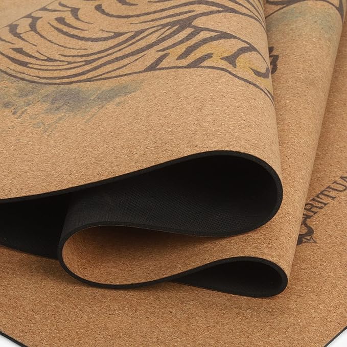 Shakti Warrior Cork Yoga Mat - Artist Designed, Premium Printed Eco-Friendly Non-Slip mat, Great for Regular & Hot Yoga, Pilates, Workouts 72 inch x 24 inch x 3mm Thick - Bloomnest