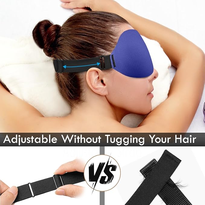 DTS Sleep Mask for Men Women Side Sleepers Eye Mask Zero Eye Lash Pressure 3D Complete Light Blocking Night Blindfold with Adjustable Strap Soft Shade Cover Sleeping Mask for Travel Nap Work Home Blue - Bloomnest